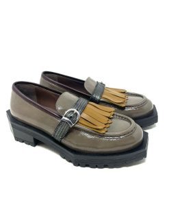 Mocassini LE BOHEMIEN | Mocassino Donna Con Frangia E Fibbia Taupe+Bronze