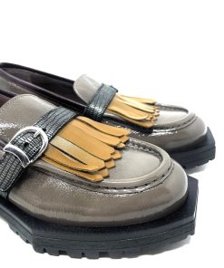 Mocassini LE BOHEMIEN | Mocassino Donna Con Frangia E Fibbia Taupe+Bronze